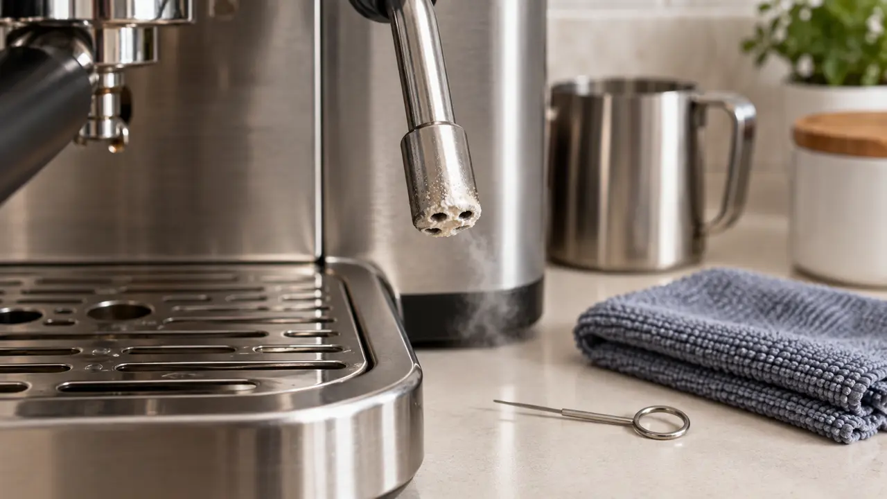Blocked Breville Barista Express steam wand tip with cleaning pin