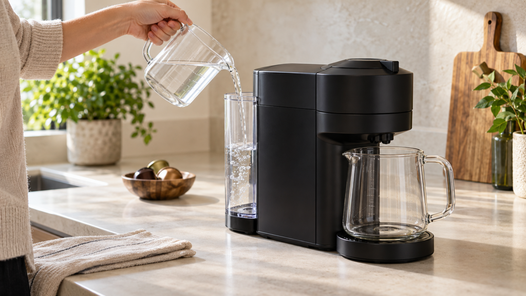Nespresso Vertuo Next descaling solution added to water tank
