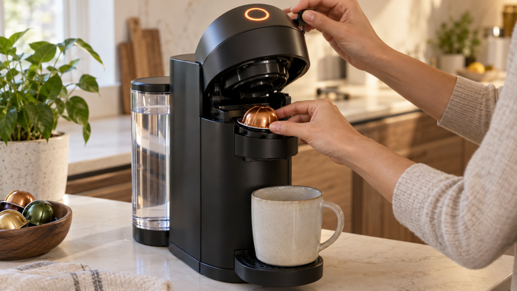 Checking Nespresso Vertuo Next capsule and water tank after orange light error
