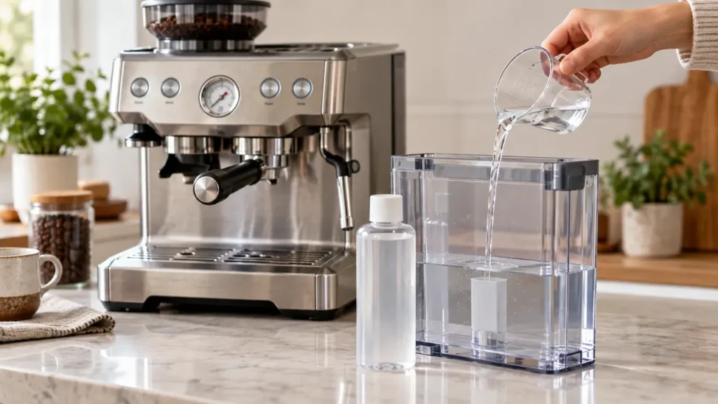 Adding descaling solution to a Breville Barista Express water tank