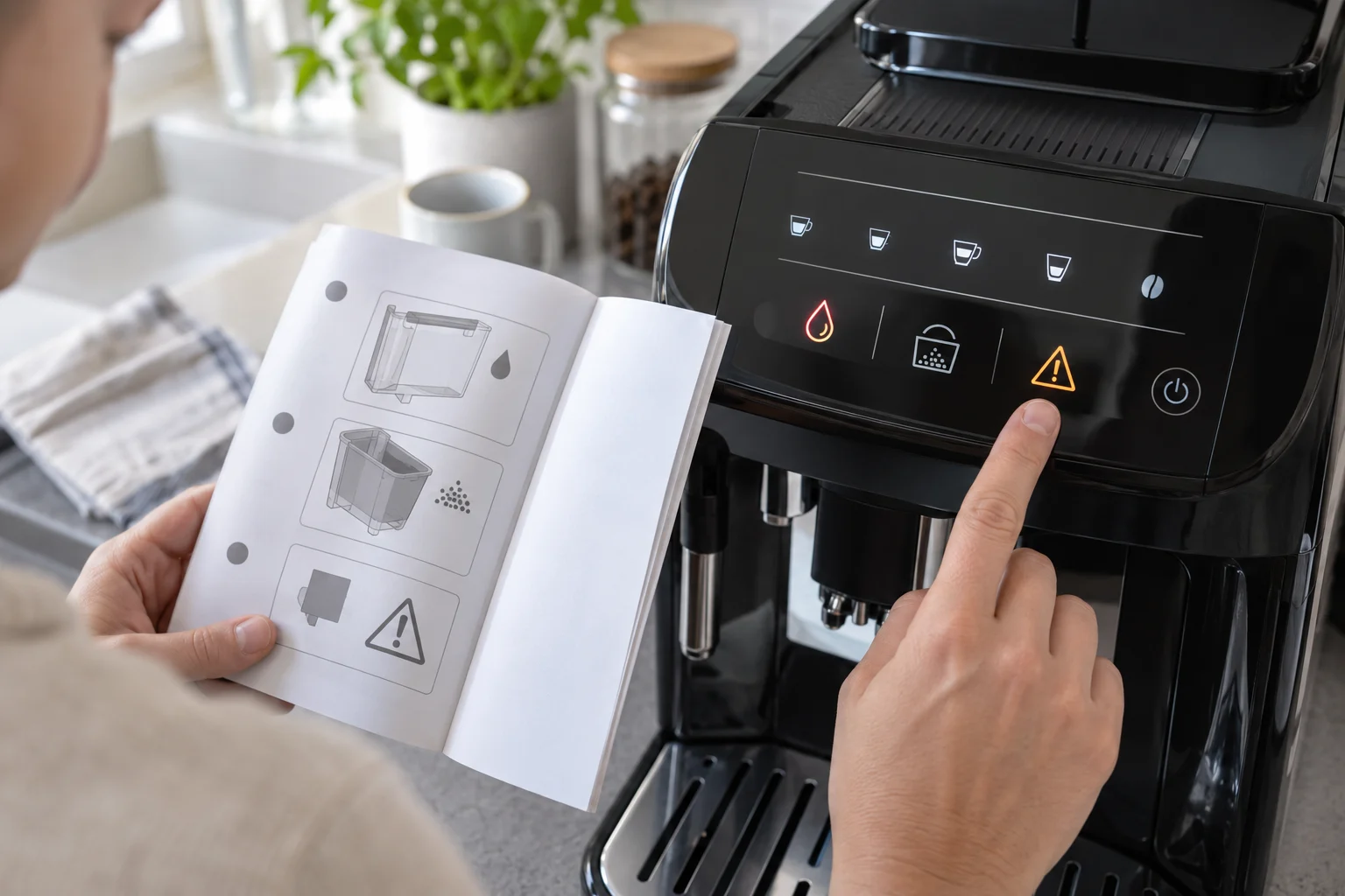 Checking warning lights on a De’Longhi Magnifica Evo control panel