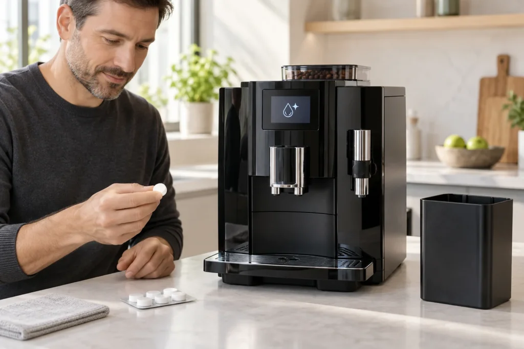 JURA E8 cleaning tablets and built-in cleaning program