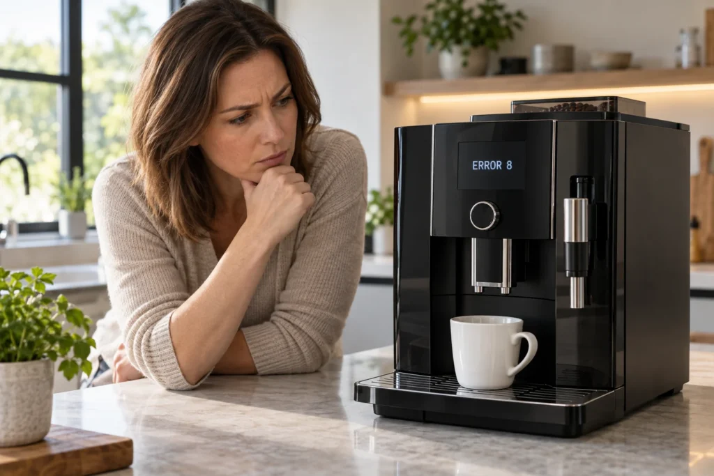 JURA E8 coffee machine displaying Error 8