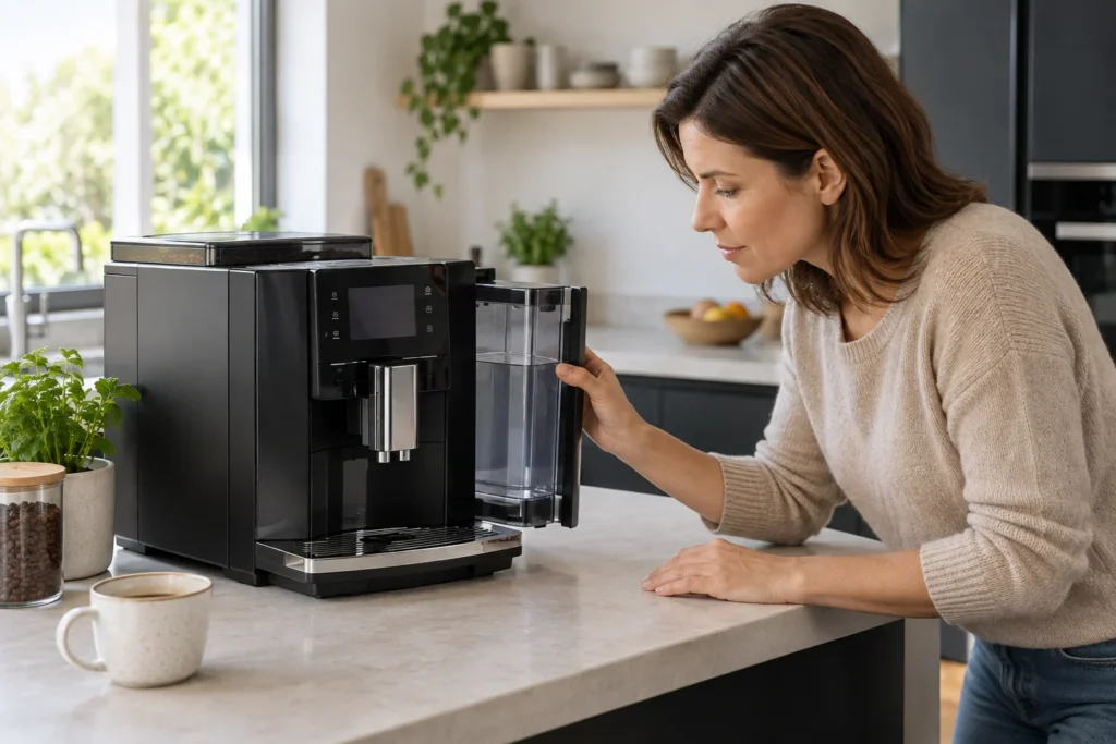 Troubleshooting a JURA E8 coffee machine and checking the water tank