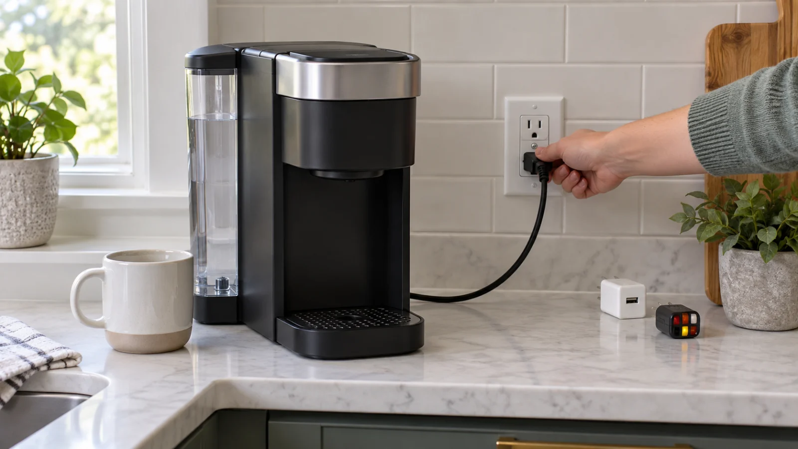 Testing a grounded wall outlet before reconnecting a Keurig K-Supreme