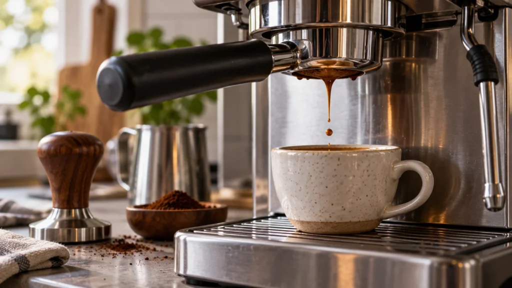 Illustrative Gaggia Classic Pro slow shot scene