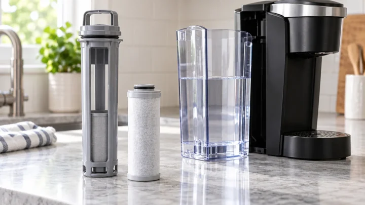 Representative Keurig filter holder, cartridge and water reservoir